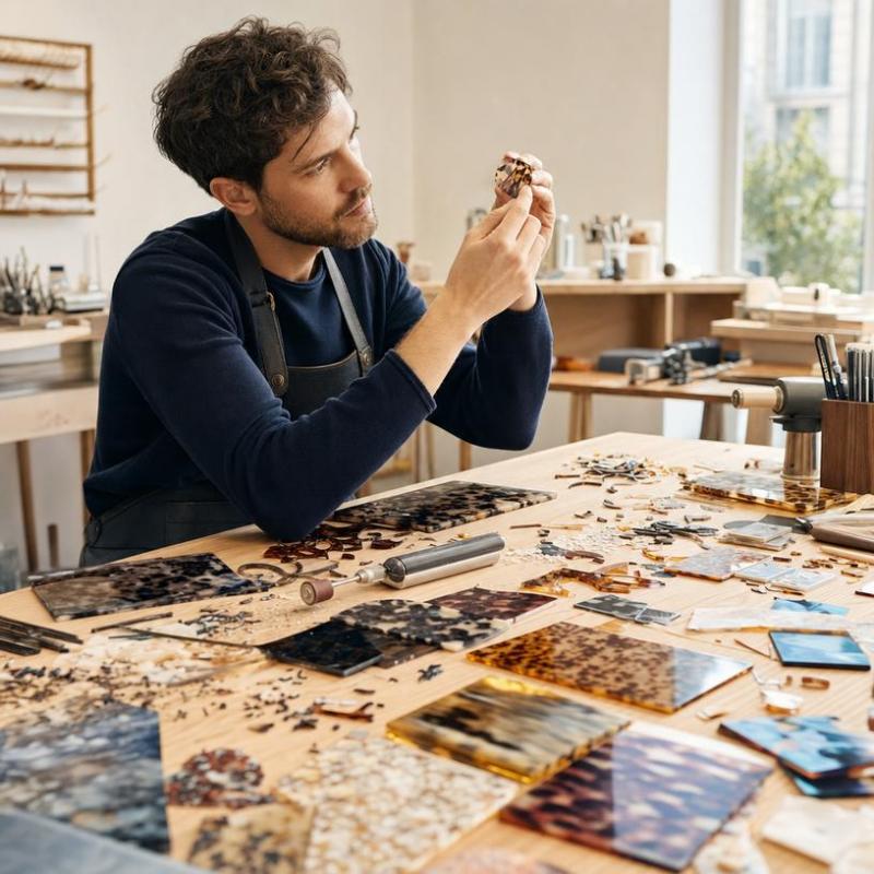 Au-del&agrave; des lunettes, l'ac&eacute;tate de cellulose devient bijoux et objets de d&eacute;coration &agrave; Tinqueux